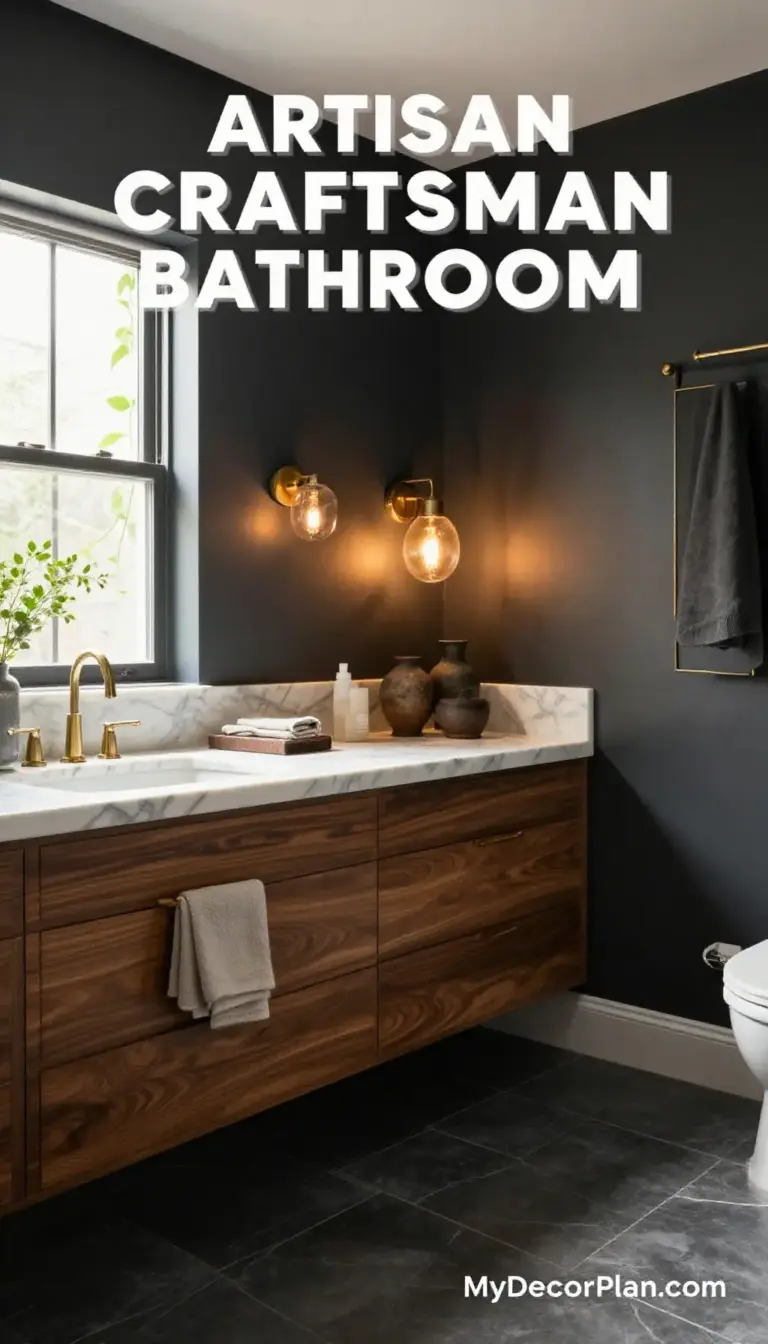 Artisan Craftsman Galley Bathroom Transformation with Marble & Walnut Accents