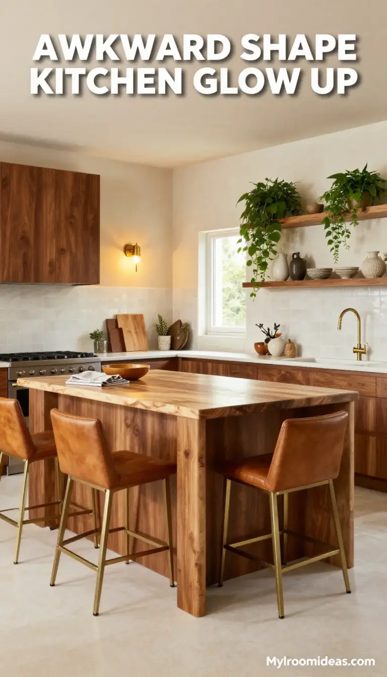 Awkward-Shaped Kitchen Glow Up: Caramel & Ivory Modern Organic Reno