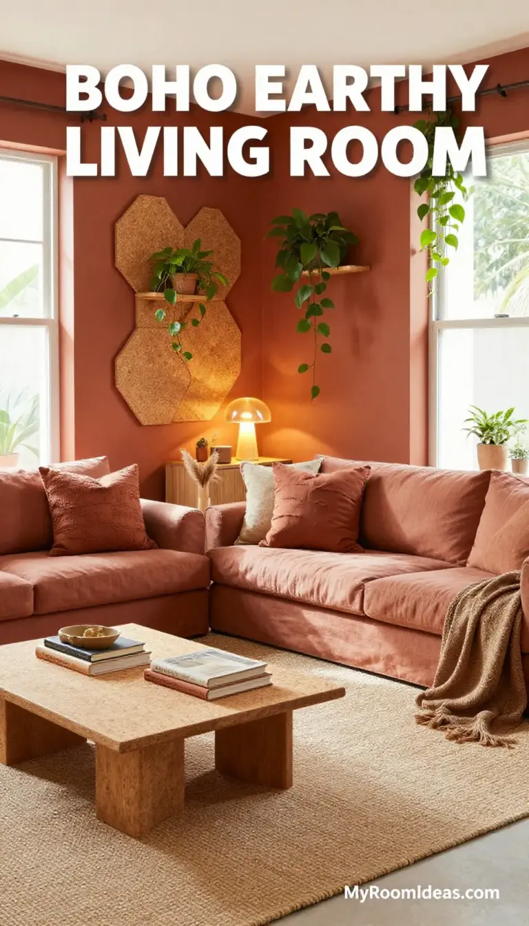 Boho Chic Apartment Living Room Makeover with Earthy Cork & Linen Accents