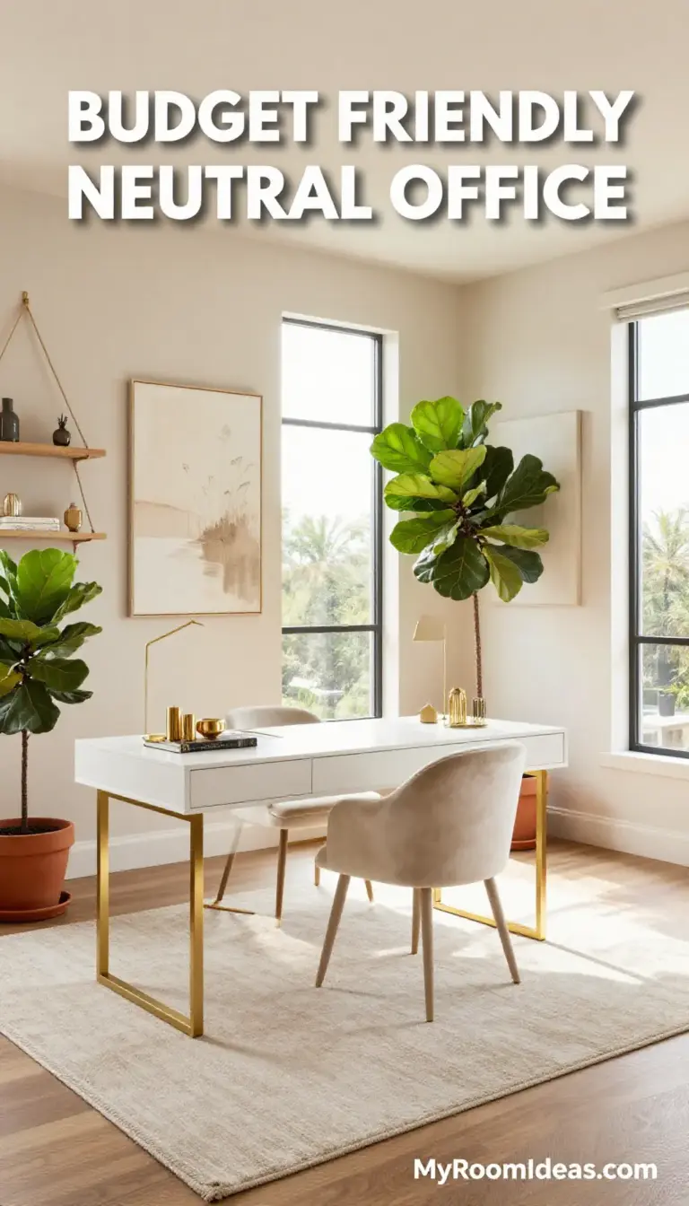 Budget-Friendly Townhouse Home Office with Beige Neutral Dopamine Decor