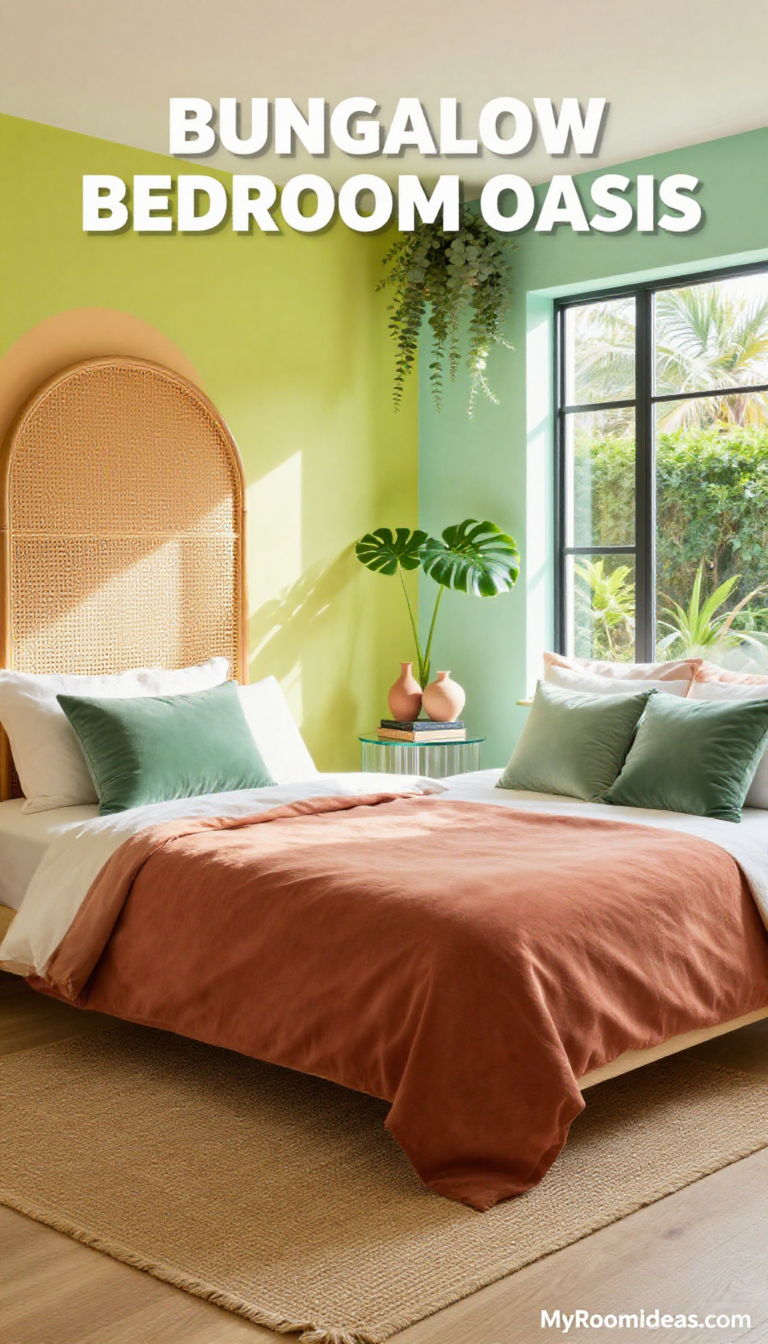 Bungalow Bedroom Oasis: Rattan, Earthy Tones & Fluted Glass Accents