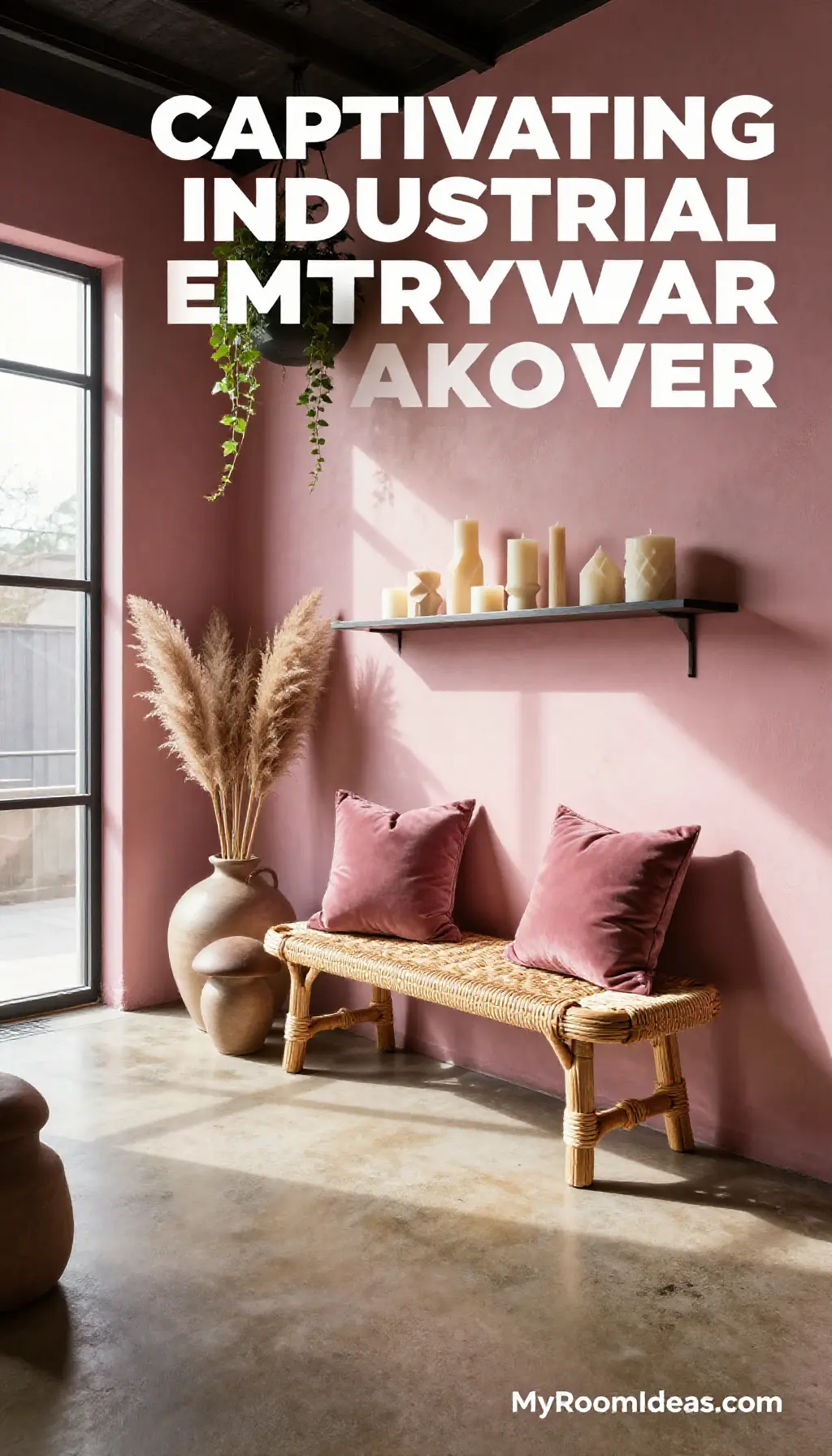 Captivating Industrial Entryway Makeover: Rattan Bench & Sculptural Candles