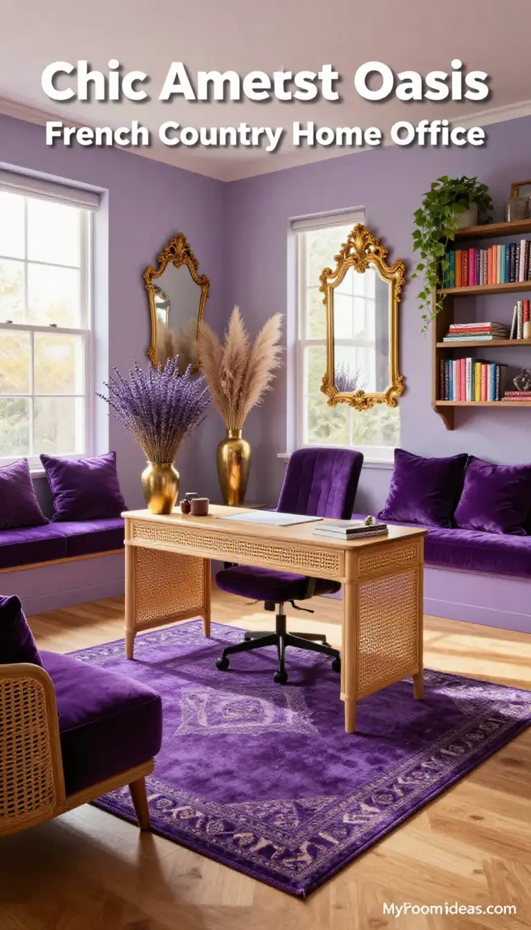 Chic Amethyst Oasis: Cane & Velvet French Country ADU Office Refresh