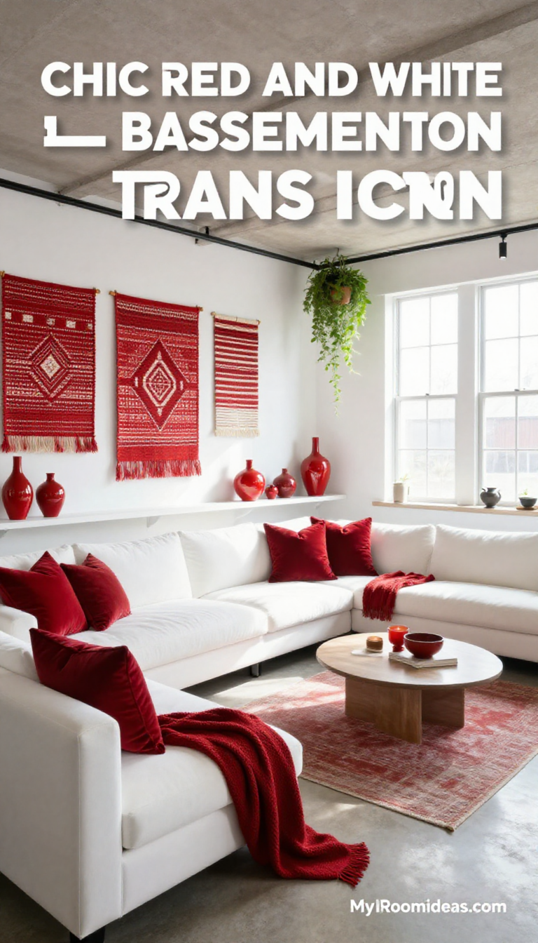 Chic Basement Living Room Transformation with Industrial-Chic Red Accents