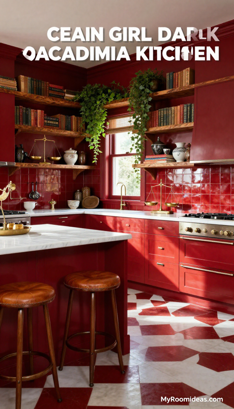 Clean Girl Galley Kitchen Makeover with Vintage Books & Burl Wood Shelves