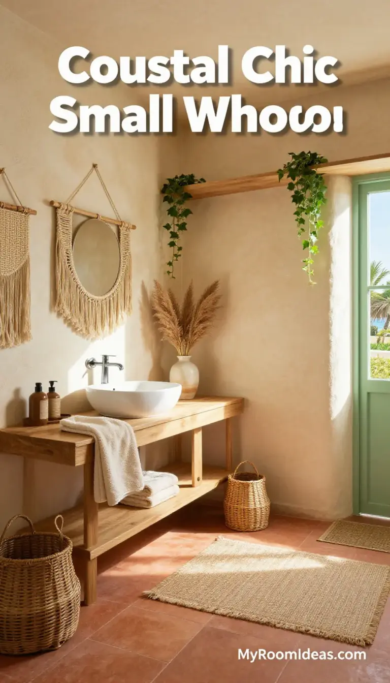 Coastal Chic Small Bathroom Transformation - Organic Materials & Textured Walls