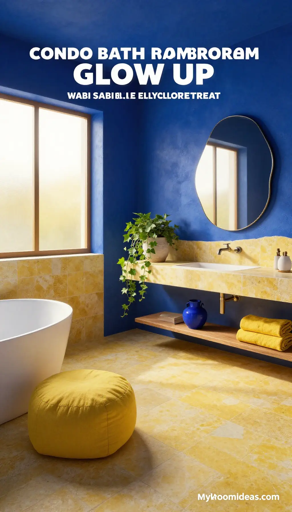Condo Bathroom Glow-Up: Wabi-Sabi Blue & Yellow Retreat