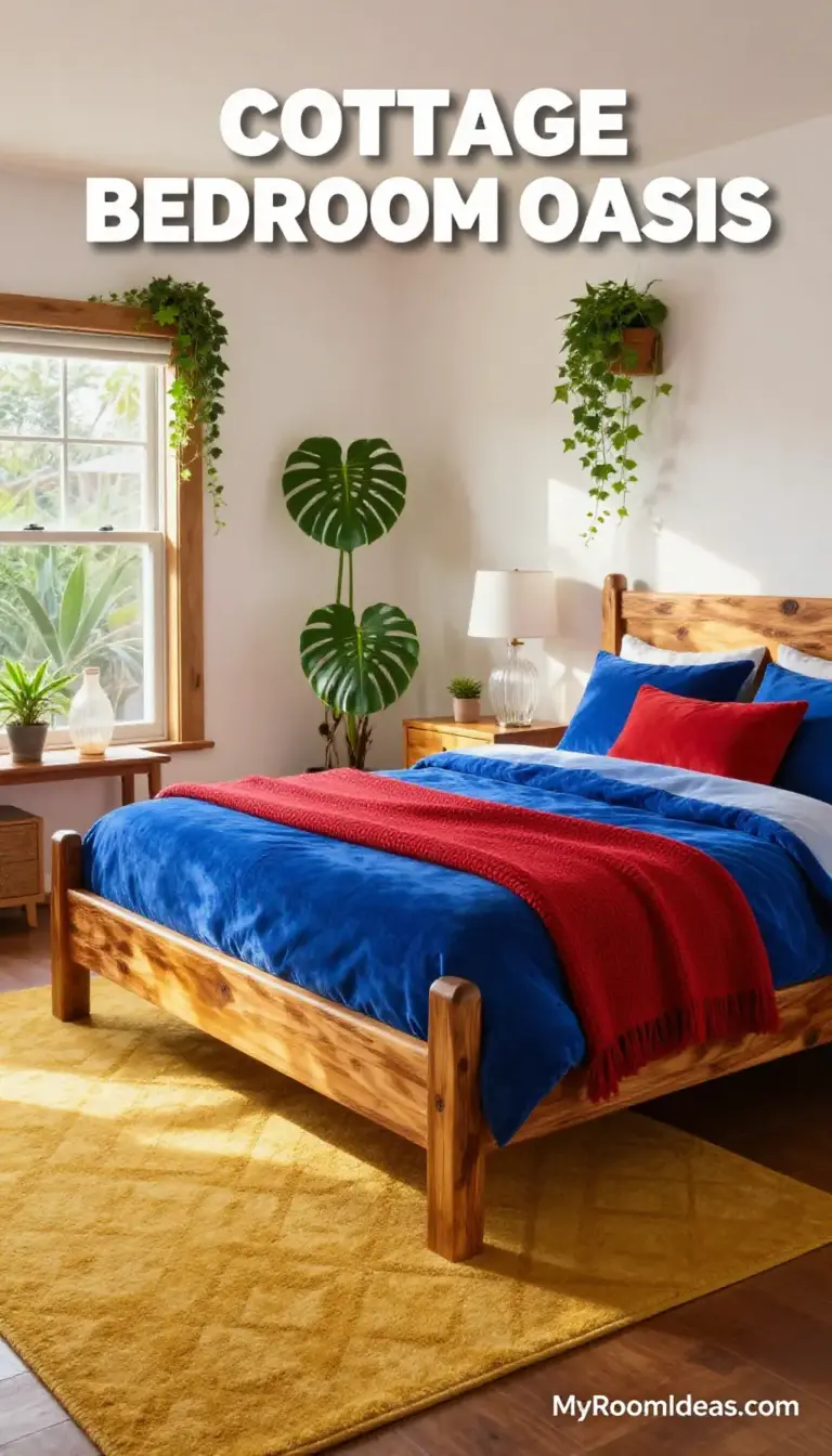 Cottage Bedroom Oasis with Boho Chic Teak & Alabaster Accents
