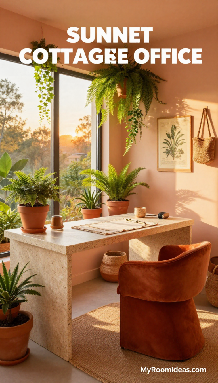 Cozy Cottagecore Home Office Nook with Sunset Terracotta Accents