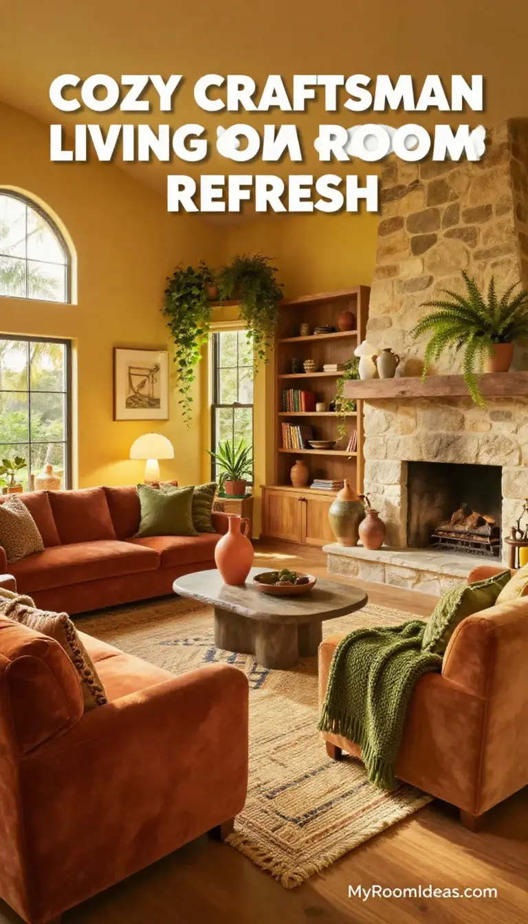Cozy Craftsman Living Room Refresh with Rustic Ceramic Accents