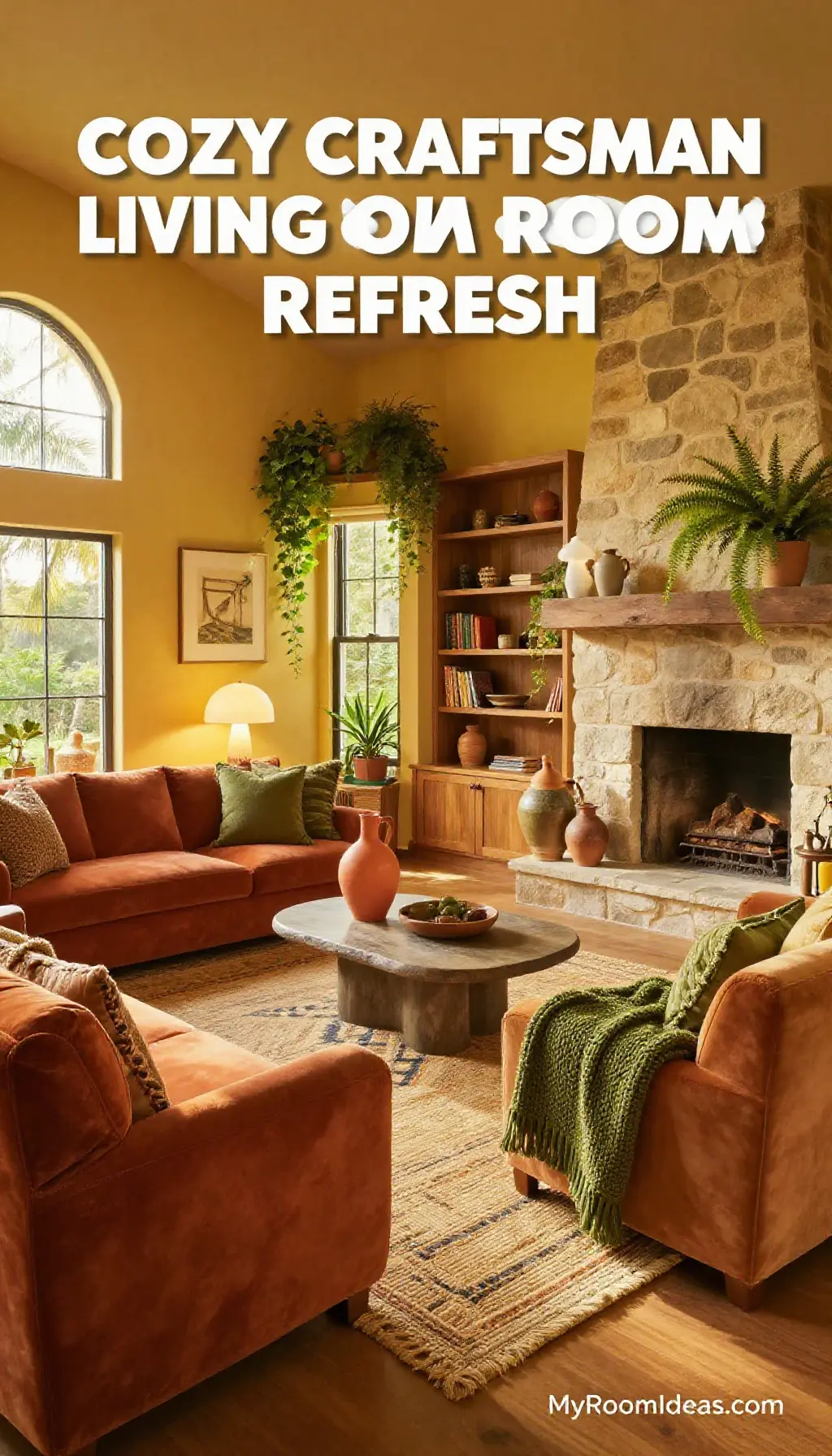 Cozy Craftsman Living Room Refresh with Rustic Ceramic Accents