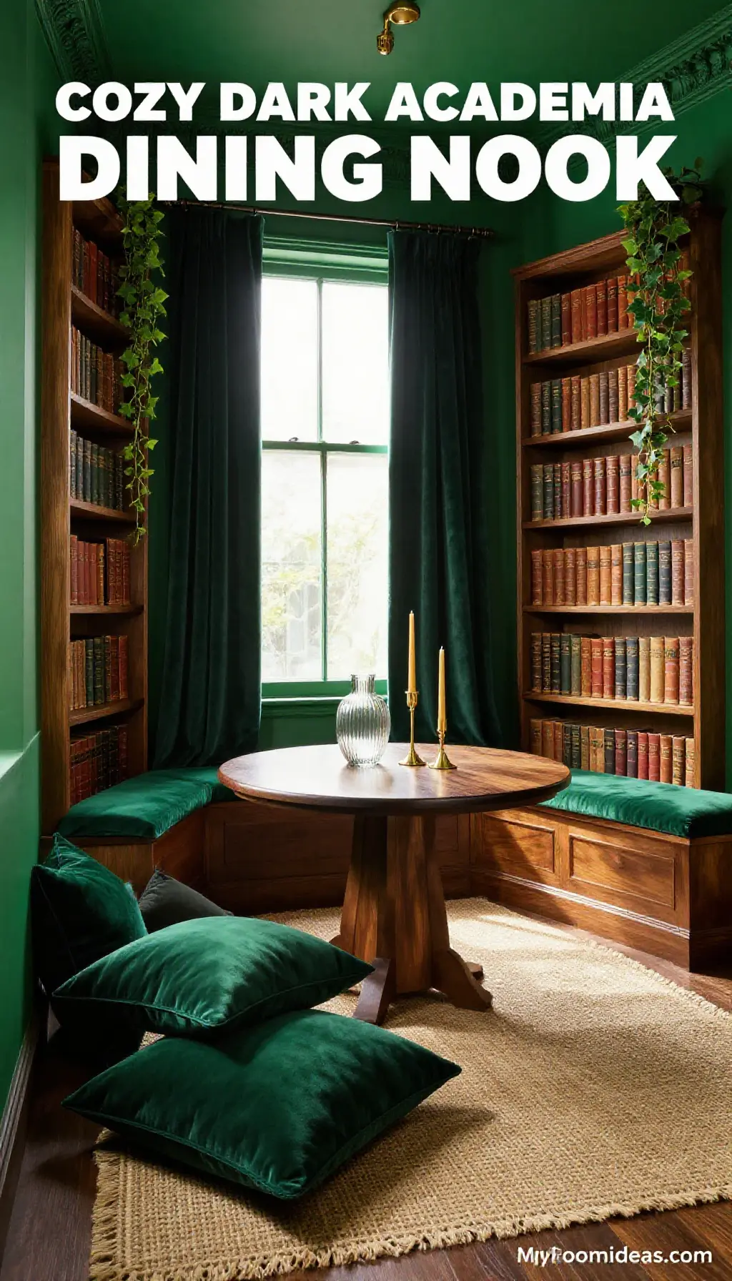 Cozy Dark Academia Dining Nook with Ribbed Glass & Wood