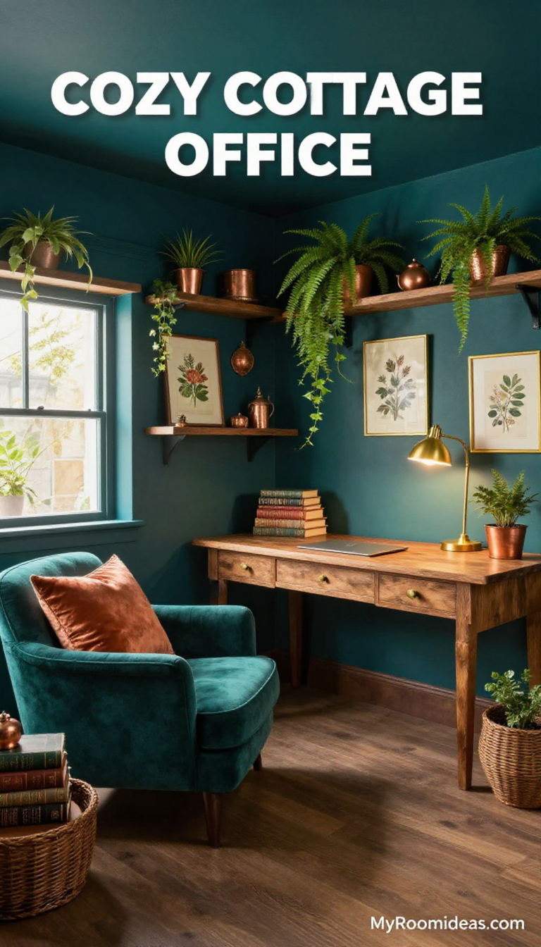 Cozy English Cottage Home Office in Dark Basement Suite on a Budget