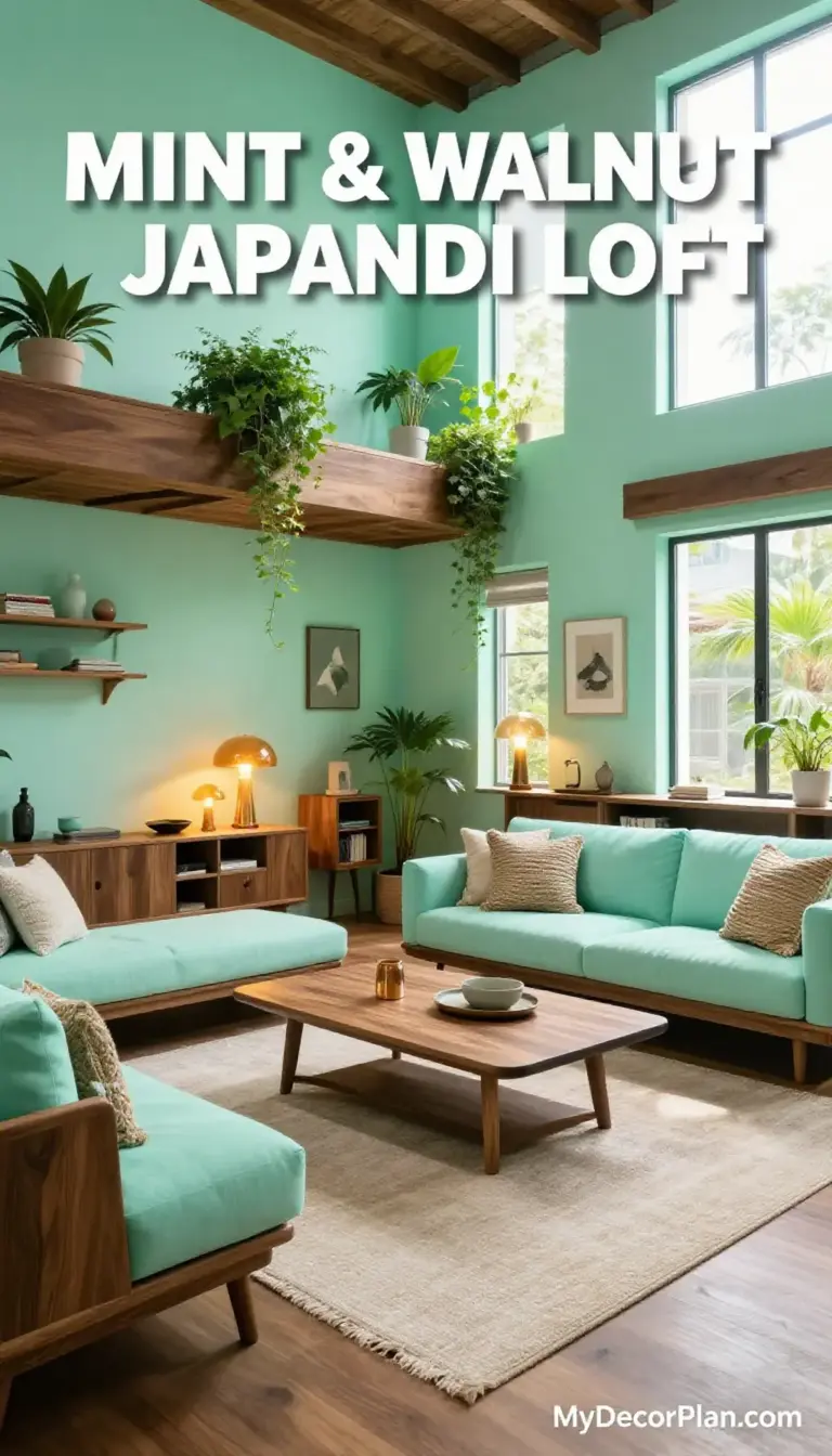 Cozy Japandi Loft Living Room - Mint & Walnut Hygge Hideaway on a Budget