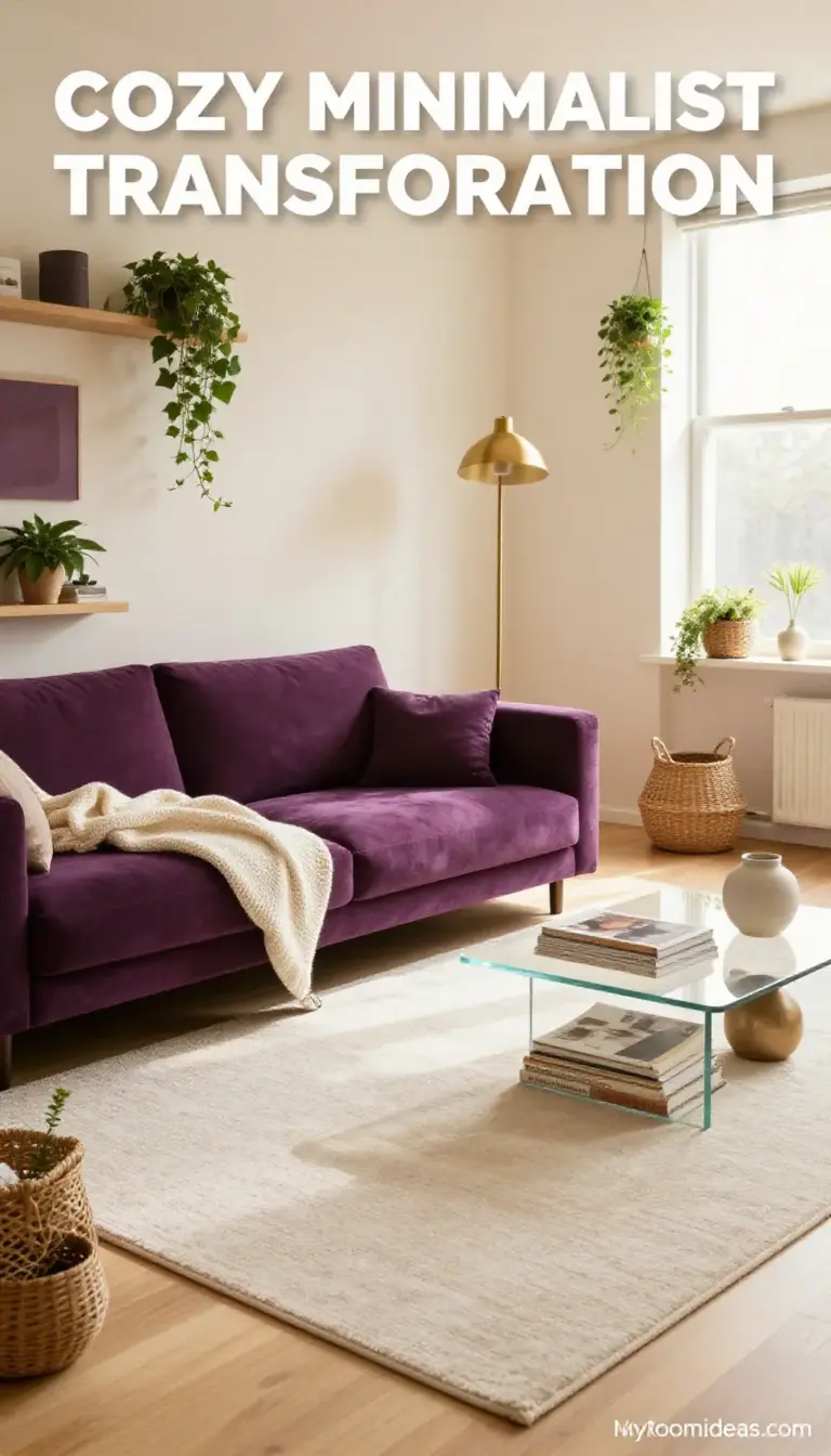 Cozy Minimalist Living Room Transformation with Berry Chenille & Rattan