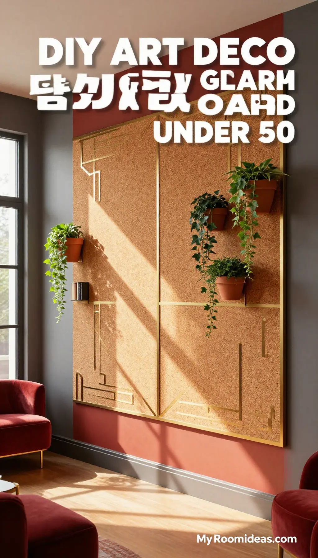 DIY Art Deco Glam Cork Board with Terracotta Planters for Under $50