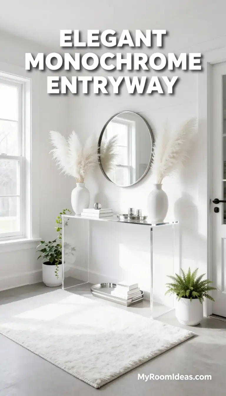 Elegant Entryway Transformation with Monochromatic Acrylic & Metal Accents