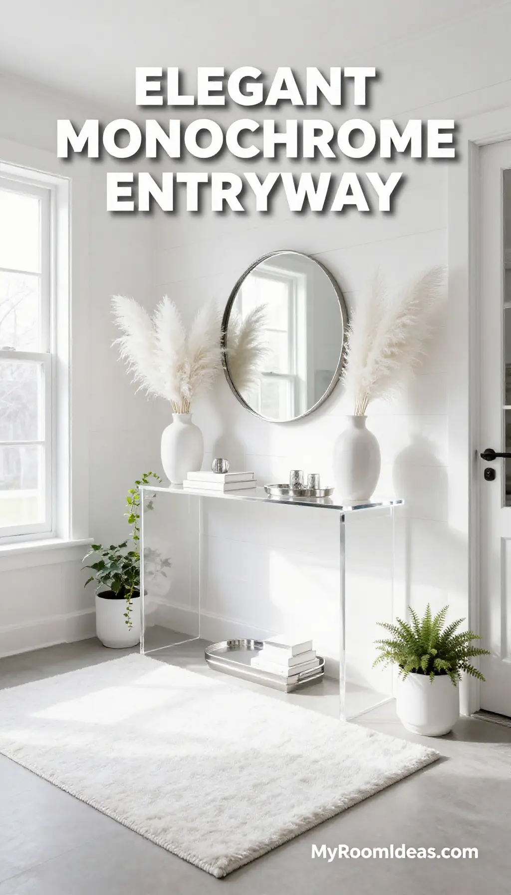 Elegant Entryway Transformation with Monochromatic Acrylic & Metal Accents