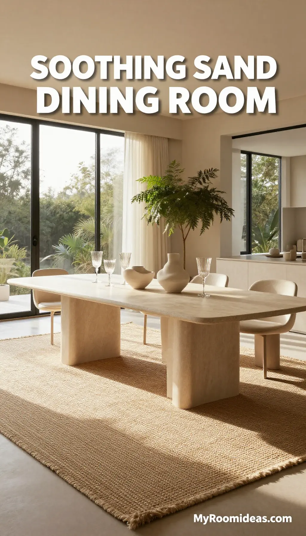 Expansive Contemporary Glam Dining Room in Soothing Sand Tones