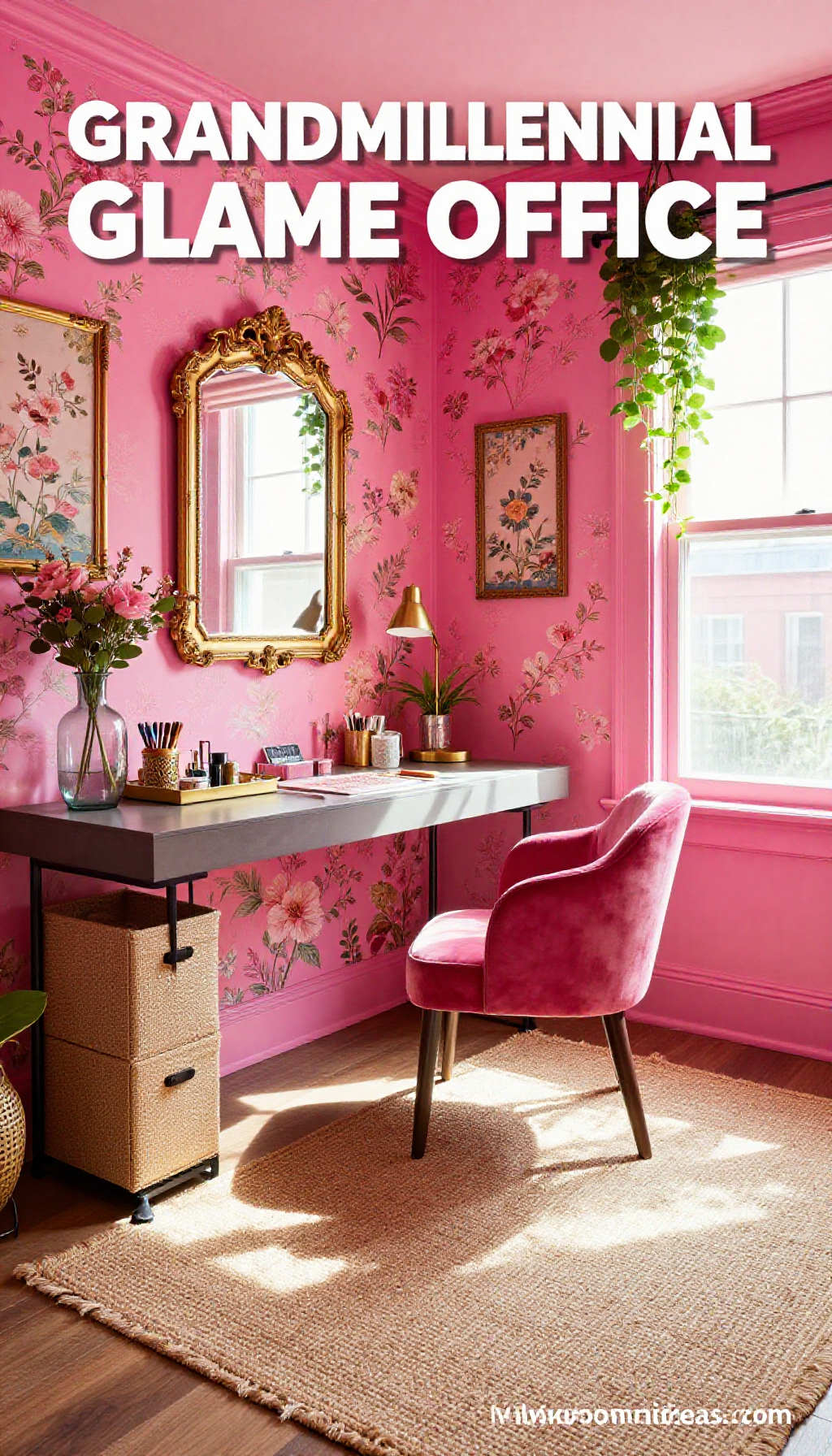 Grandmillennial Glam Home Office in a Tiny Apartment - Recycled Glass & Hemp Accents