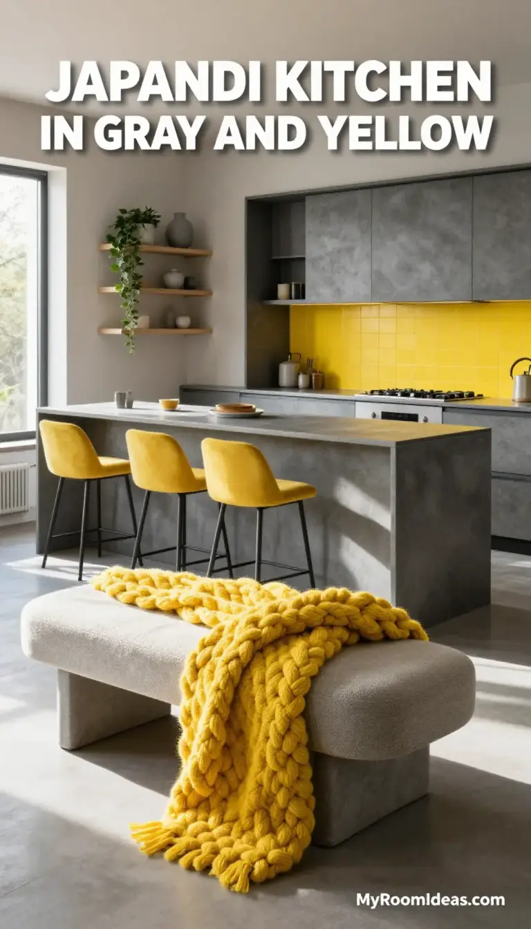 Japandi-Inspired Townhouse Kitchen with Concrete & Bouclé Accents