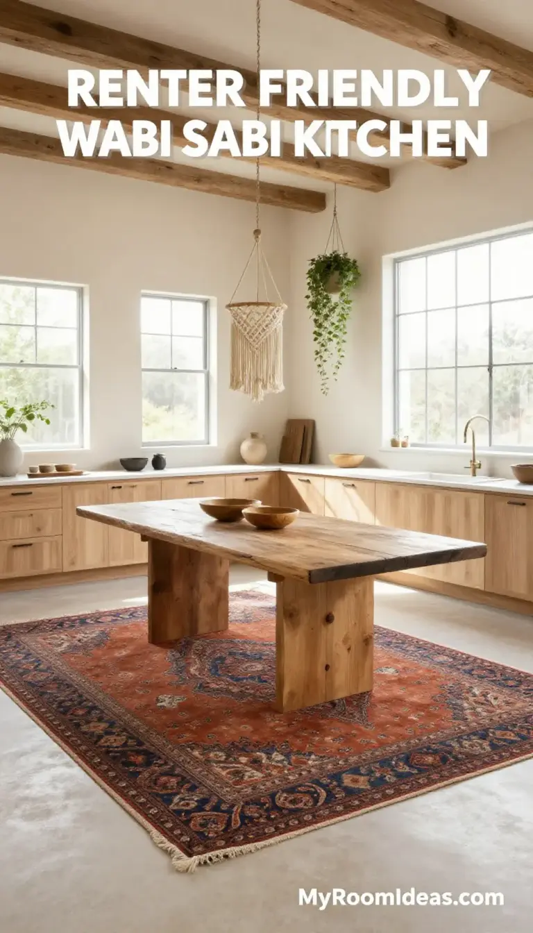 Renter-Friendly Wabi-Sabi Loft Kitchen Makeover with Macramé & Vintage Rugs