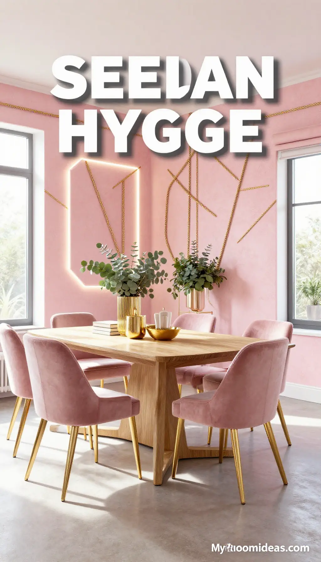 Scandinavian Hygge Dining Room Transformation - Blush & Gold Rope DIY Walls