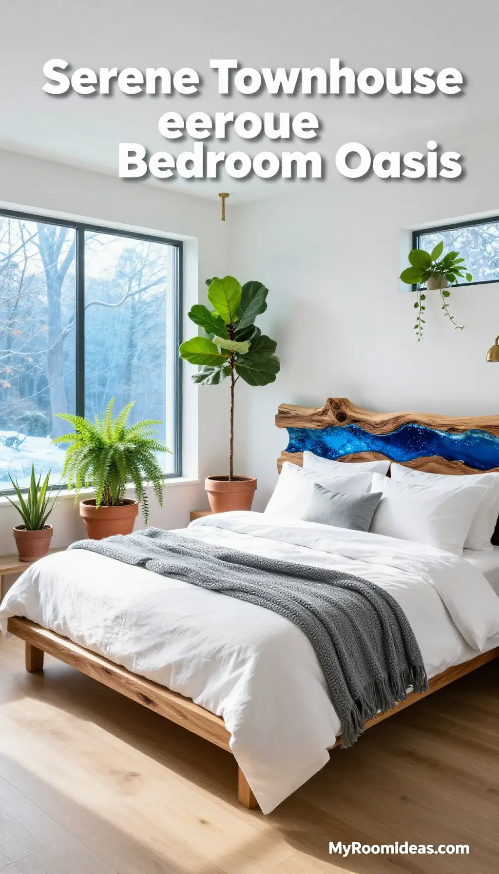 Serene Townhouse Bedroom Oasis with Resin & Wood Accents