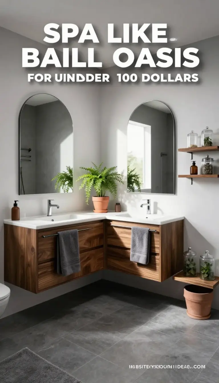 Spa-Like Small Bathroom Oasis: Marble, Walnut & Arched Mirrors for Under $100