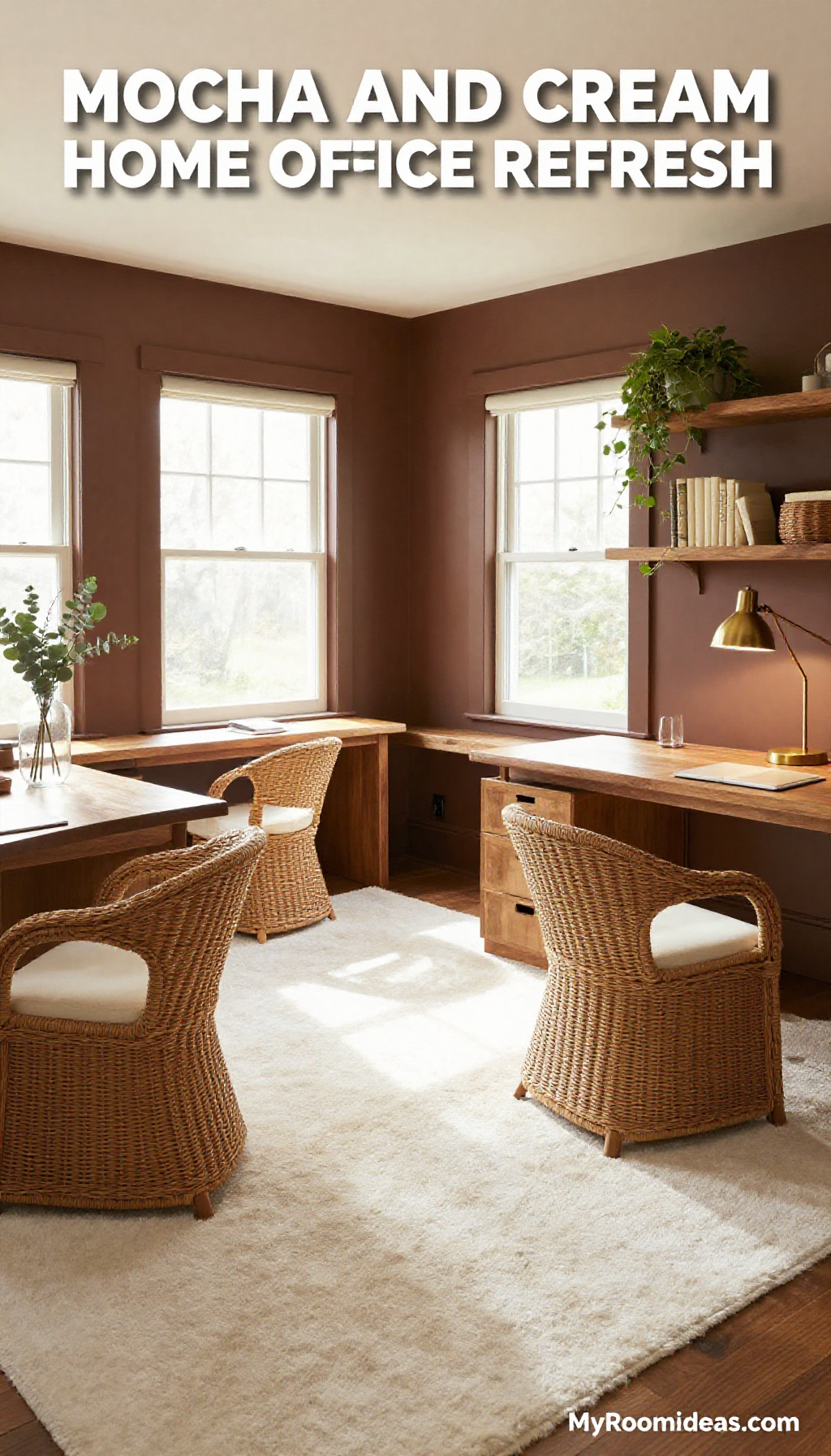 Spacious Shared Home Office Refresh with Mocha & Cream Rustic Charm