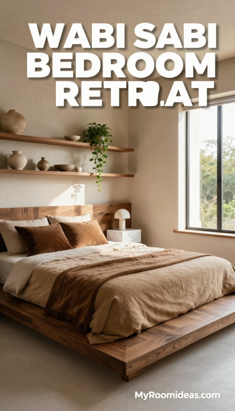 Wabi-Sabi Oasis: Espresso & Latte Small Bedroom Retreat with Floating Walnut Shelves