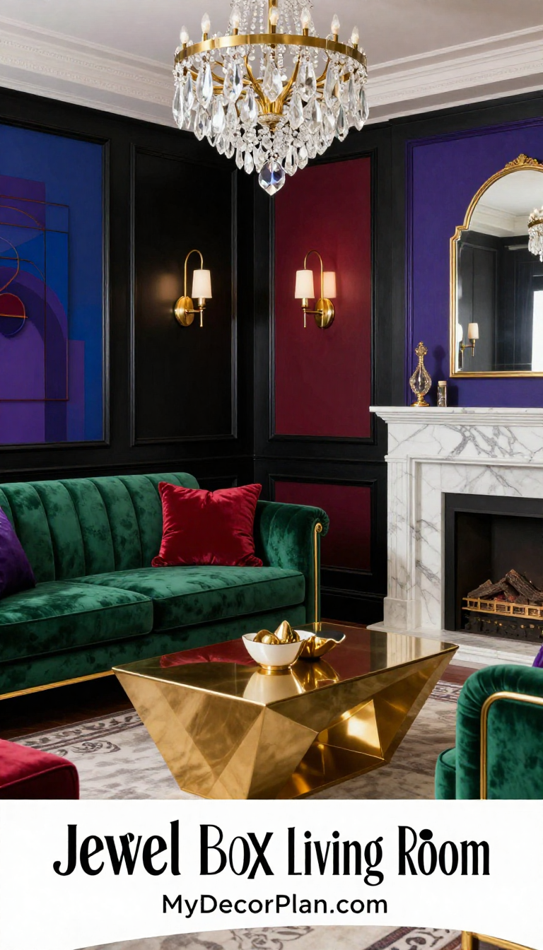 Art Deco Living Room with Emerald Green Velvet Sofa and Gold Leaf Coffee Table - Living Room - The House Ideas