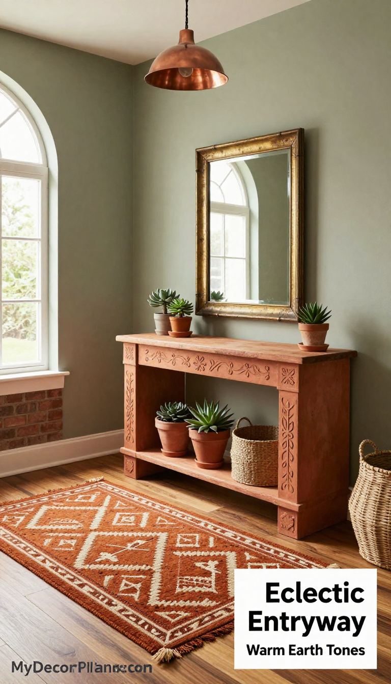 Eclectic Entryway with Terracotta Terracotta Reclaimed Wood Console and Geometric Iron Rug - Entryway - The House Ideas