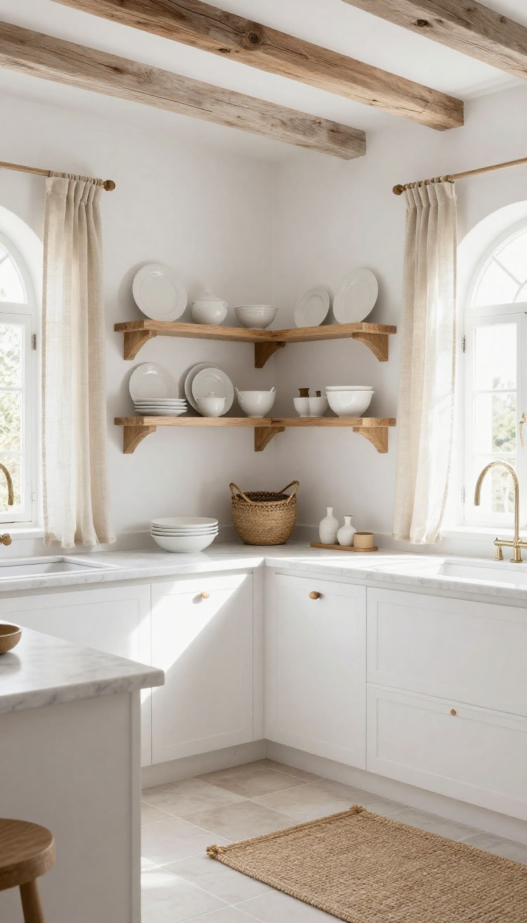 Mediterranean Kitchen with All-White Gallery Walls and Jute Linen Accents - Kitchen - The House Ideas