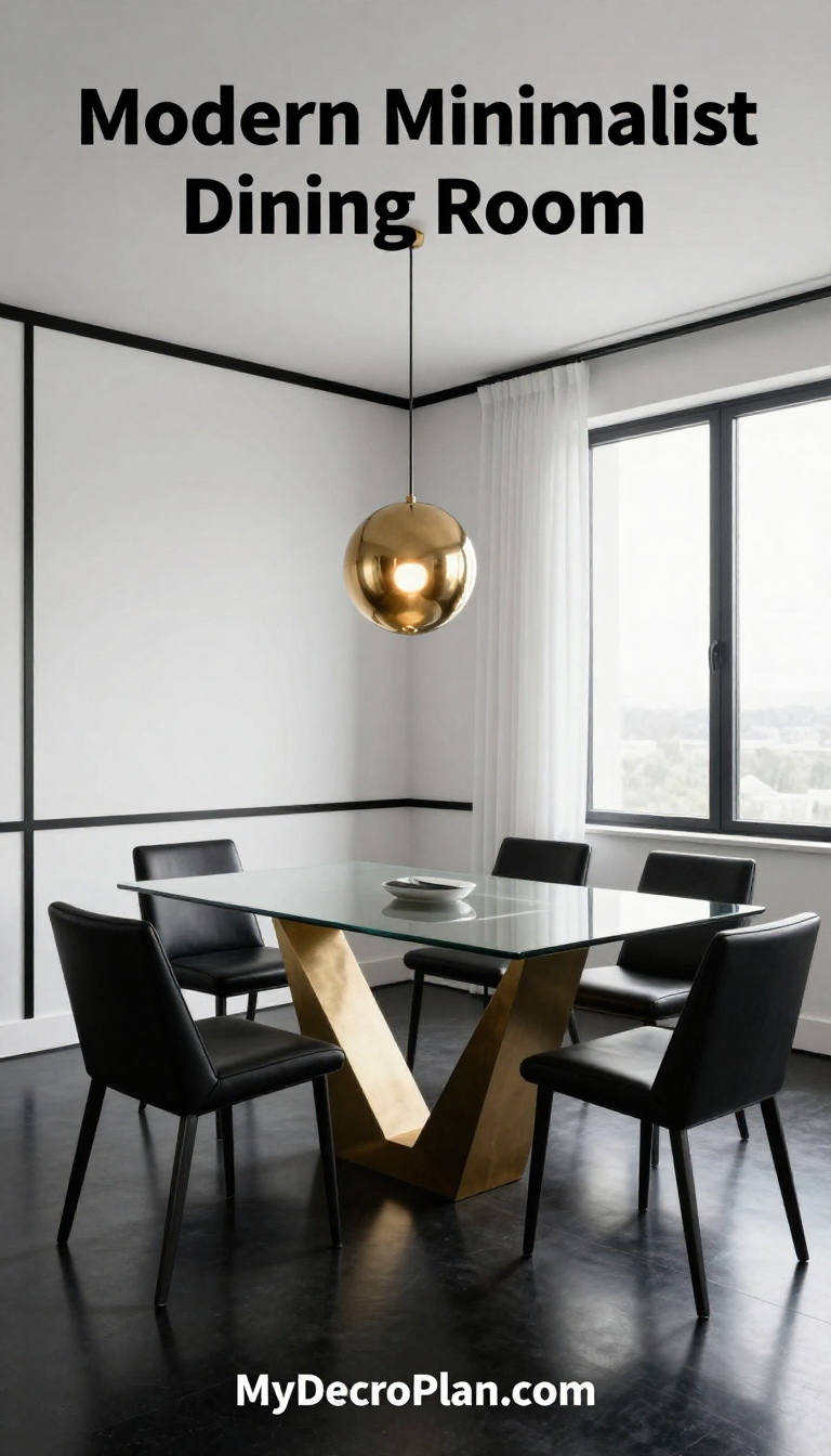 Modern Minimalist Dining Room with Black and White Contrast and Brass Glass Accents - Dining Room - The House Ideas